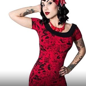 Devil Off Shoulder Wiggle Pinup Dress goth